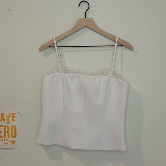 Zara White Fitted Corset Milkmaid Cropped Top with Lace Trim - Picture 9 of 12
